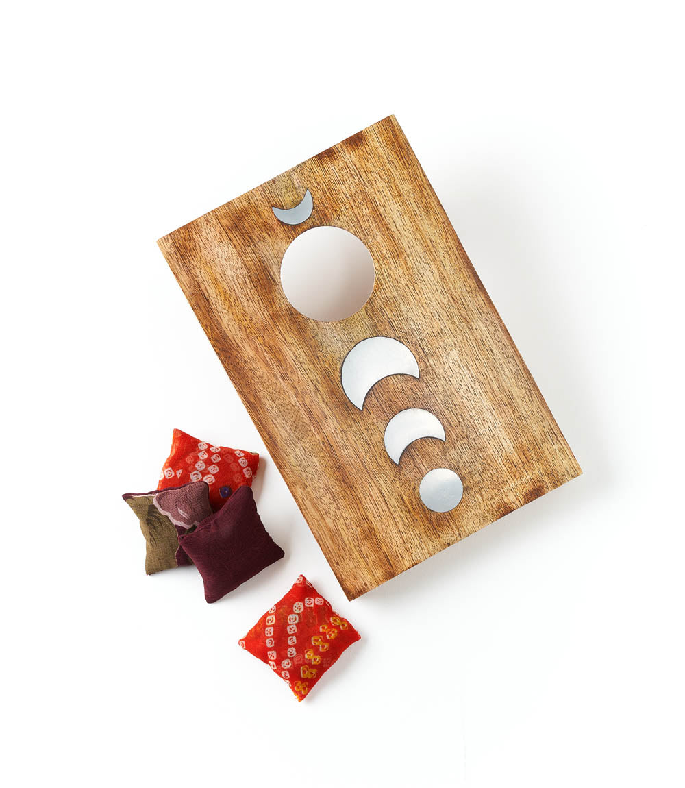 Indukala Handcrafted Wood Moon Phase Cornhole Table Game