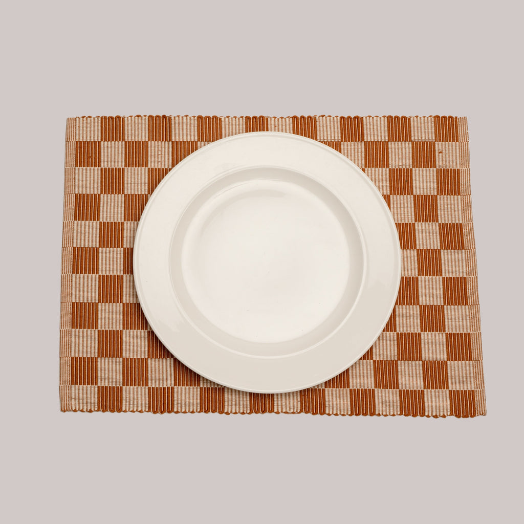 Handloomed Checkered Placemats - Brown