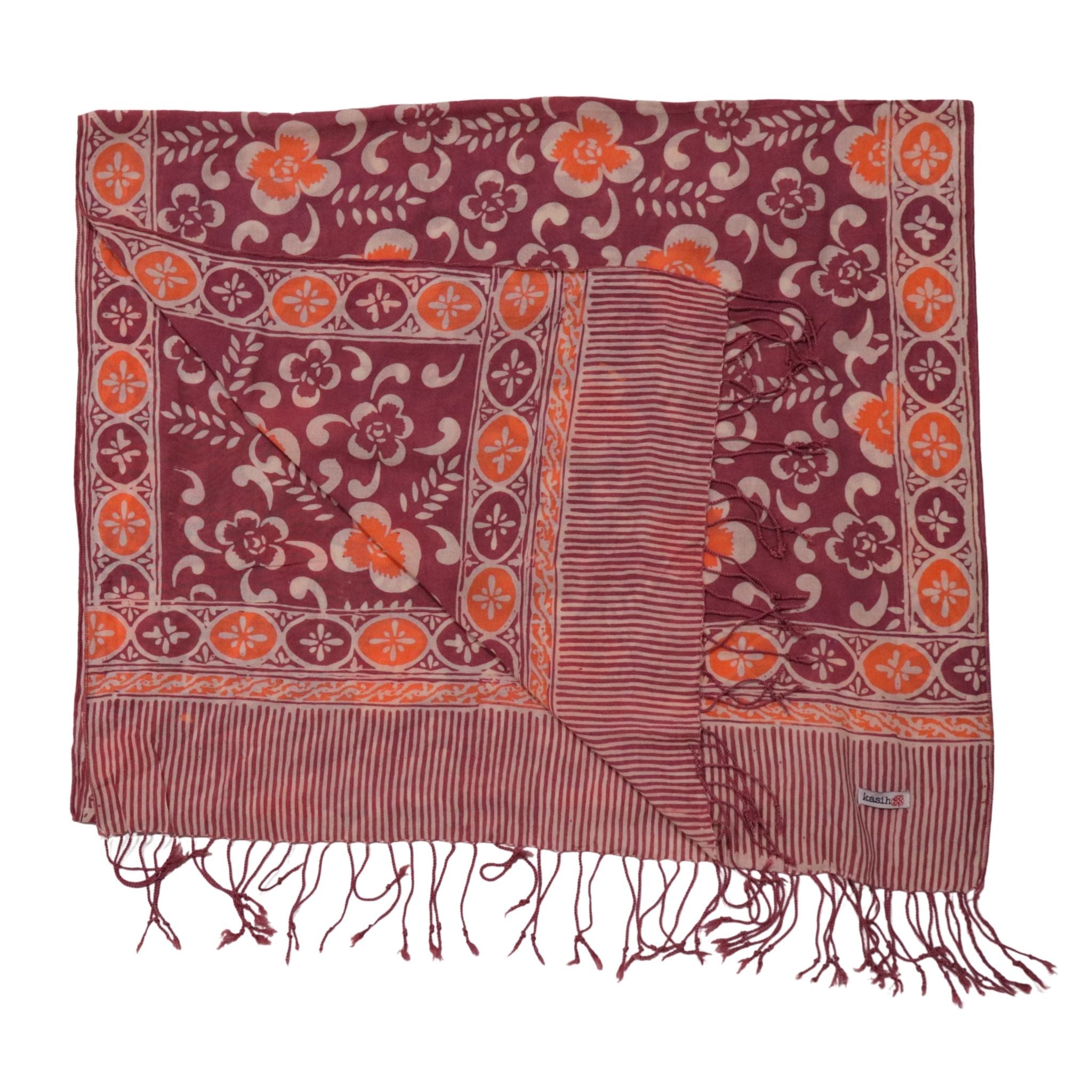 Handmade Batik Scarf - Plumeria, Pink, Purple & Peach