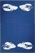 Four Lobster Blue & White Rug