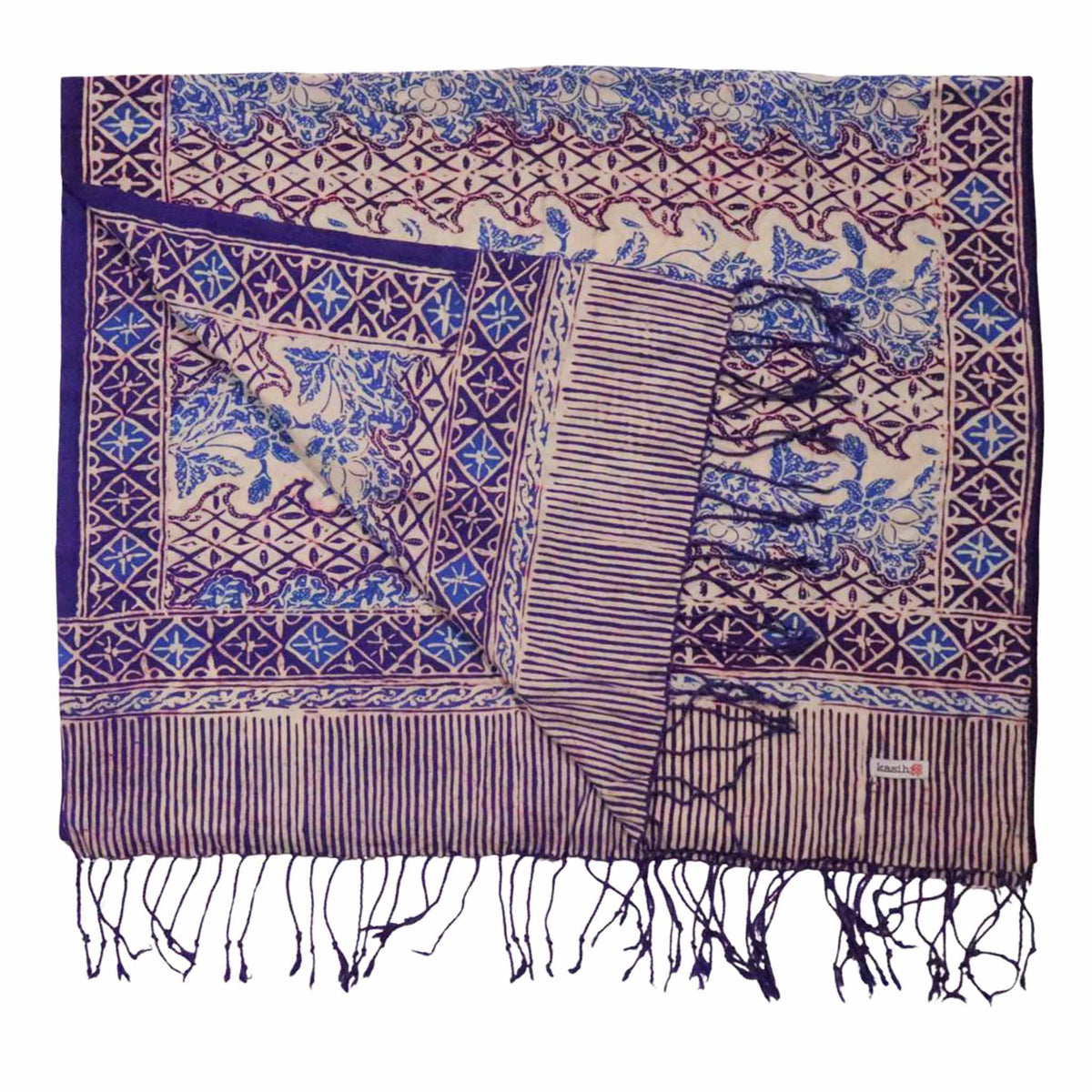 Handmade Batik Scarf - Vines in Navy Blue