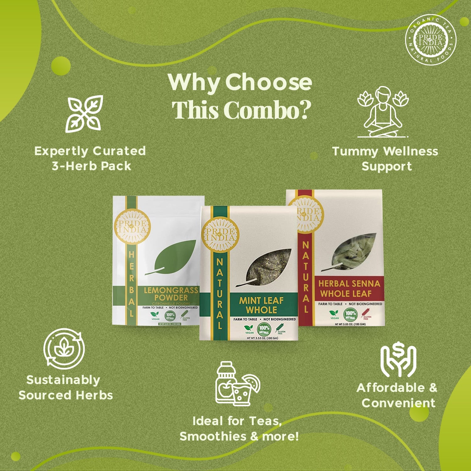 Digestive Health Trio - Whole Mint Leaf, Fine Cut Lemongrass & Whole Senna Herbal Tea Leaf (3-Pack)