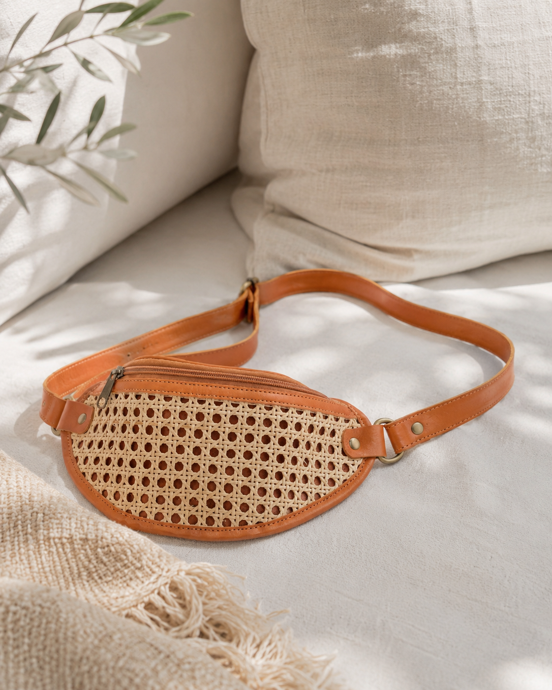 Raja Leather & Cane Sling Bag