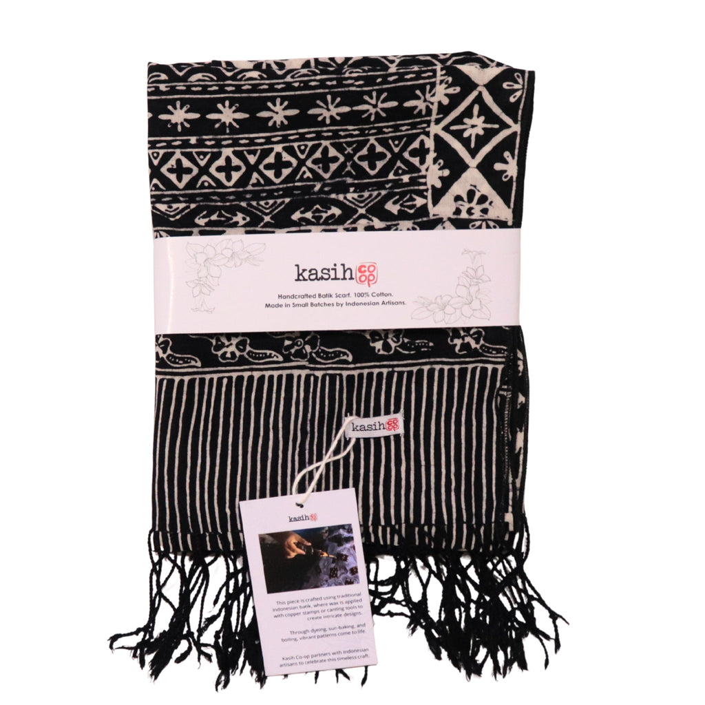 Hand Dyed Batik Scarf - Black & White
