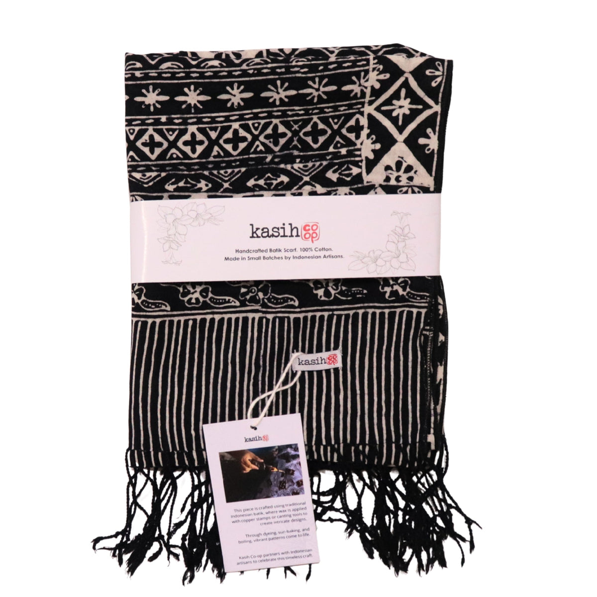 Hand Dyed Batik Scarf - Black & White