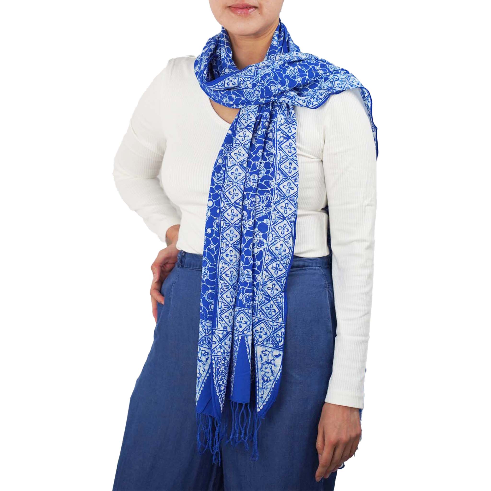 Handmade Batik Scarf - Boulder Blue, Light Blue & White