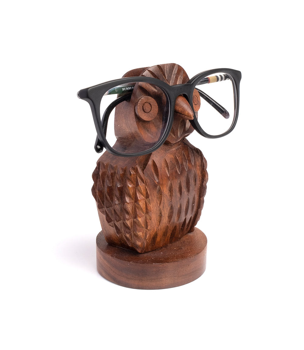 Hand-Carved Owl Eyeglass Holder Stand