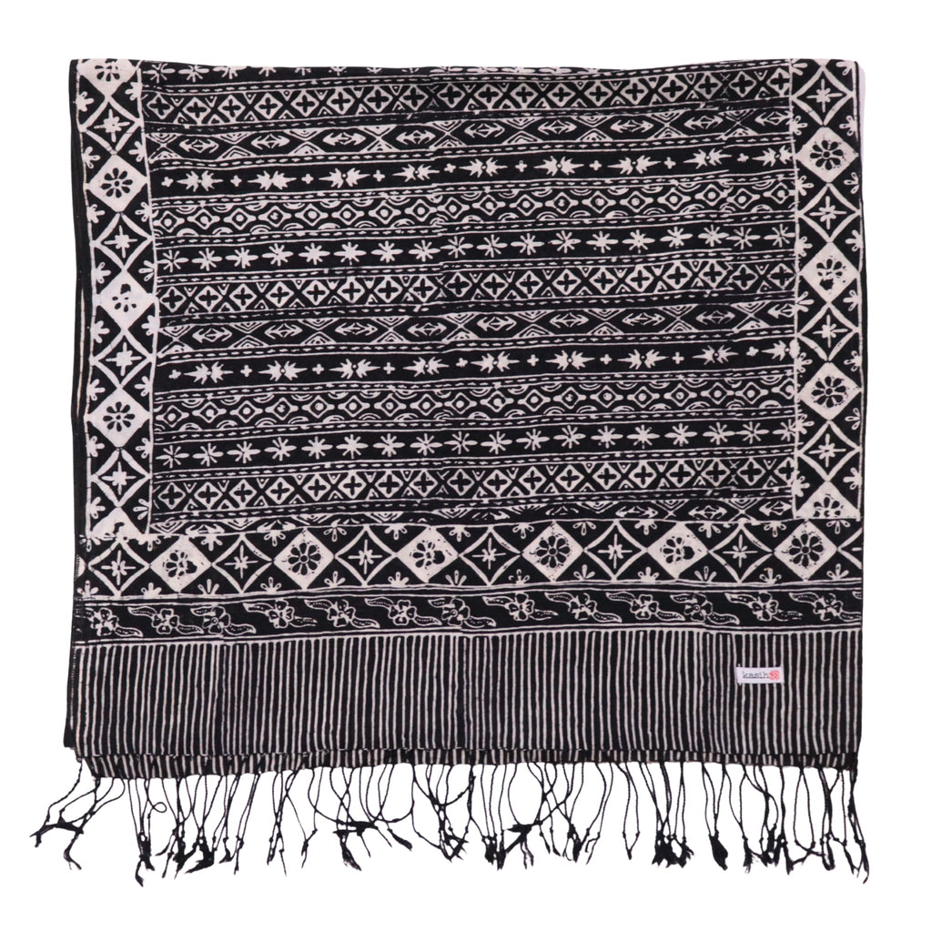 Hand Dyed Batik Scarf - Black & White