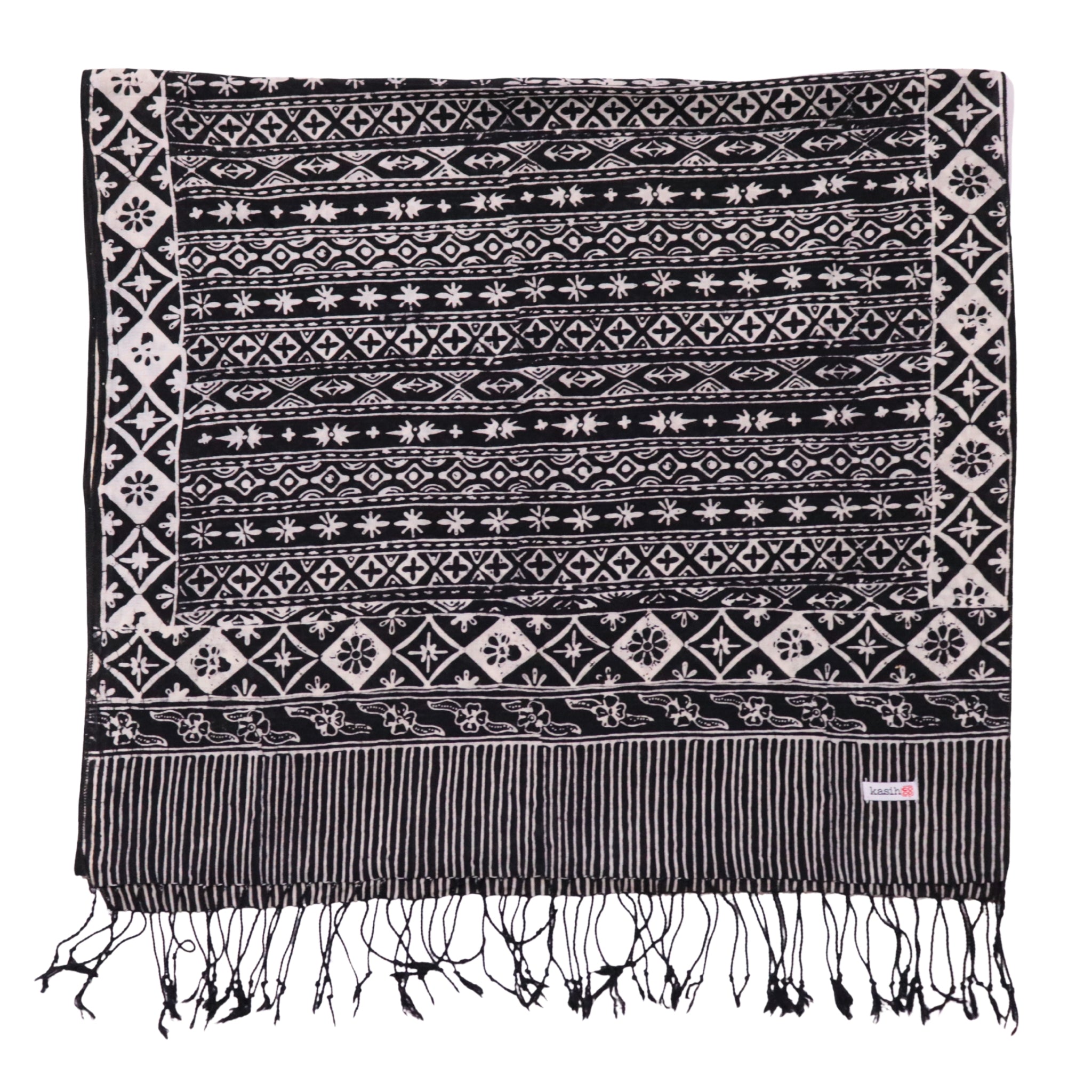 Hand Dyed Batik Scarf - Black & White