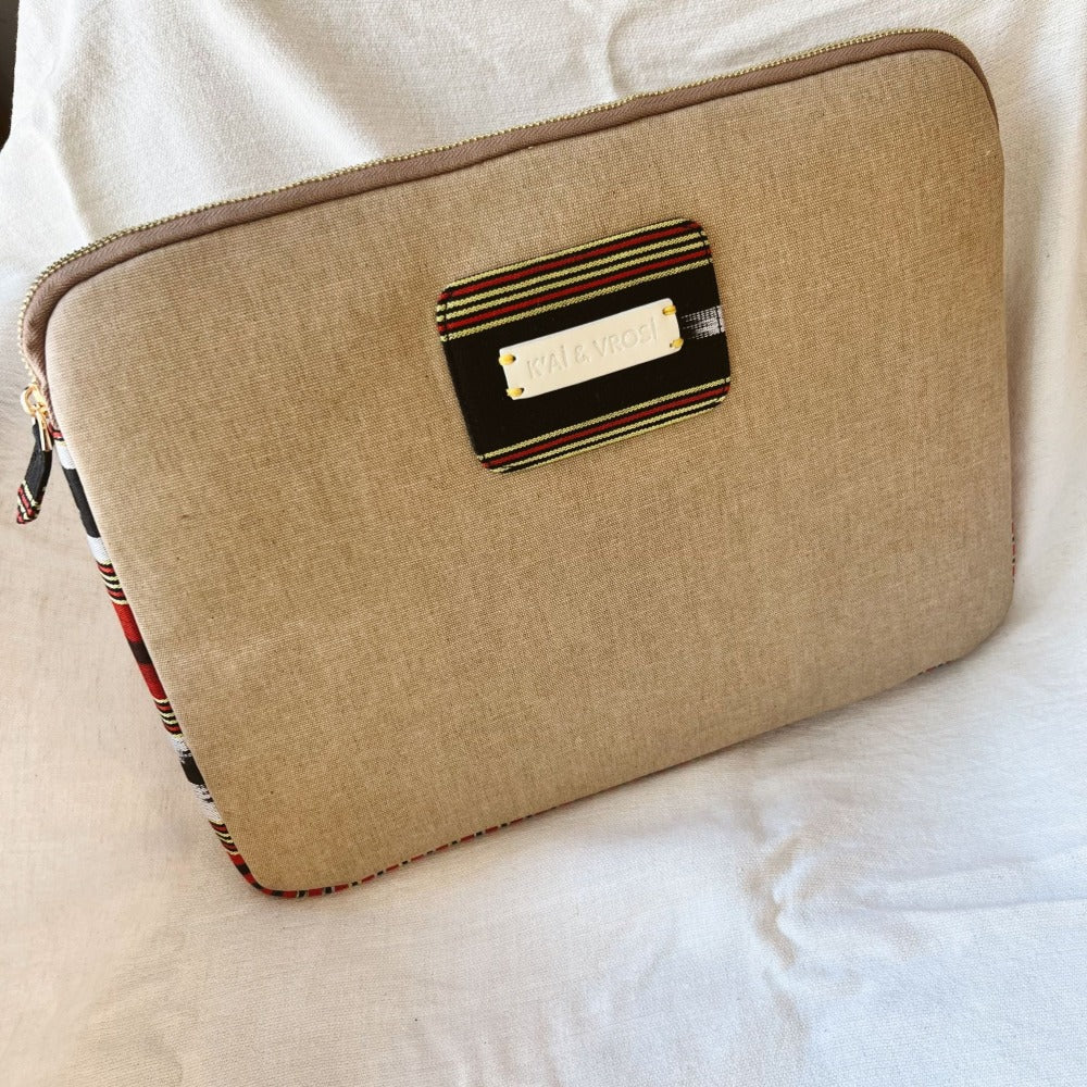 Zipped Patterned Cream Canvas Laptop Case for 13" & 14"