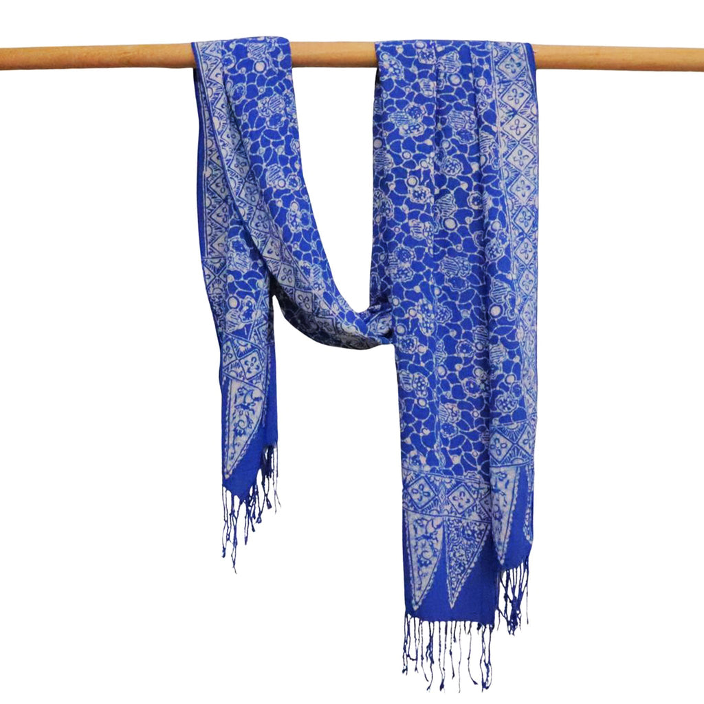 Handmade Batik Scarf - Boulder Blue, Light Blue & White