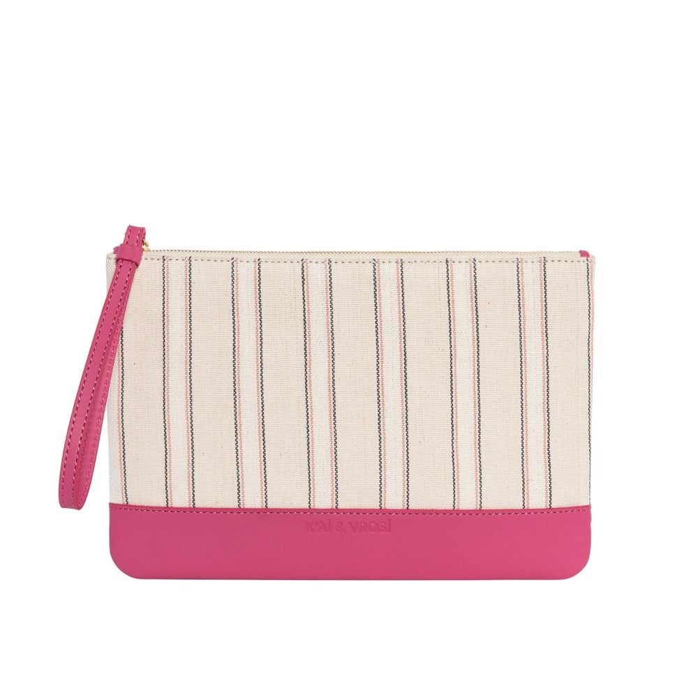 Defne Pink Calfskin & Handloomed Fabric Clutch
