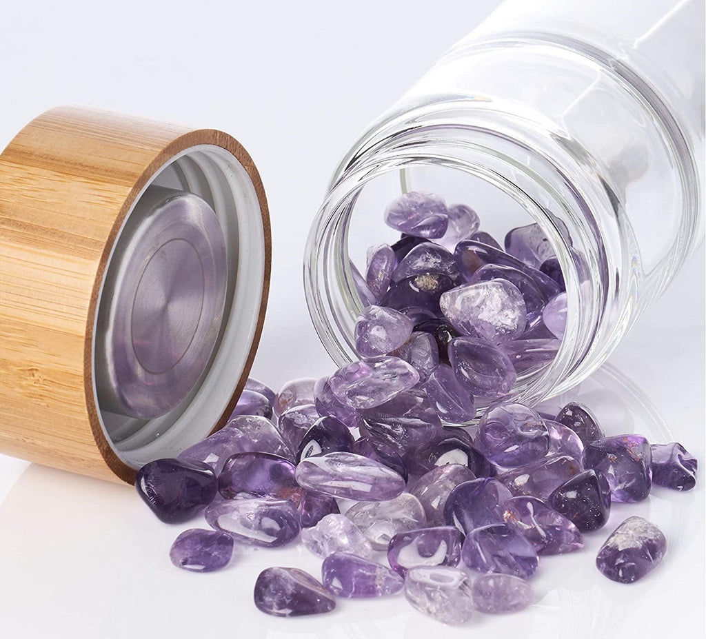 High-Quality Borosilicate Glass Bottle with Amethyst Crystal