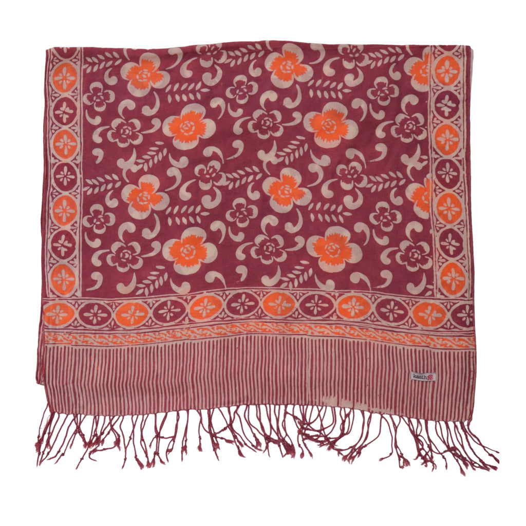 Handmade Batik Scarf - Plumeria, Pink, Purple & Peach
