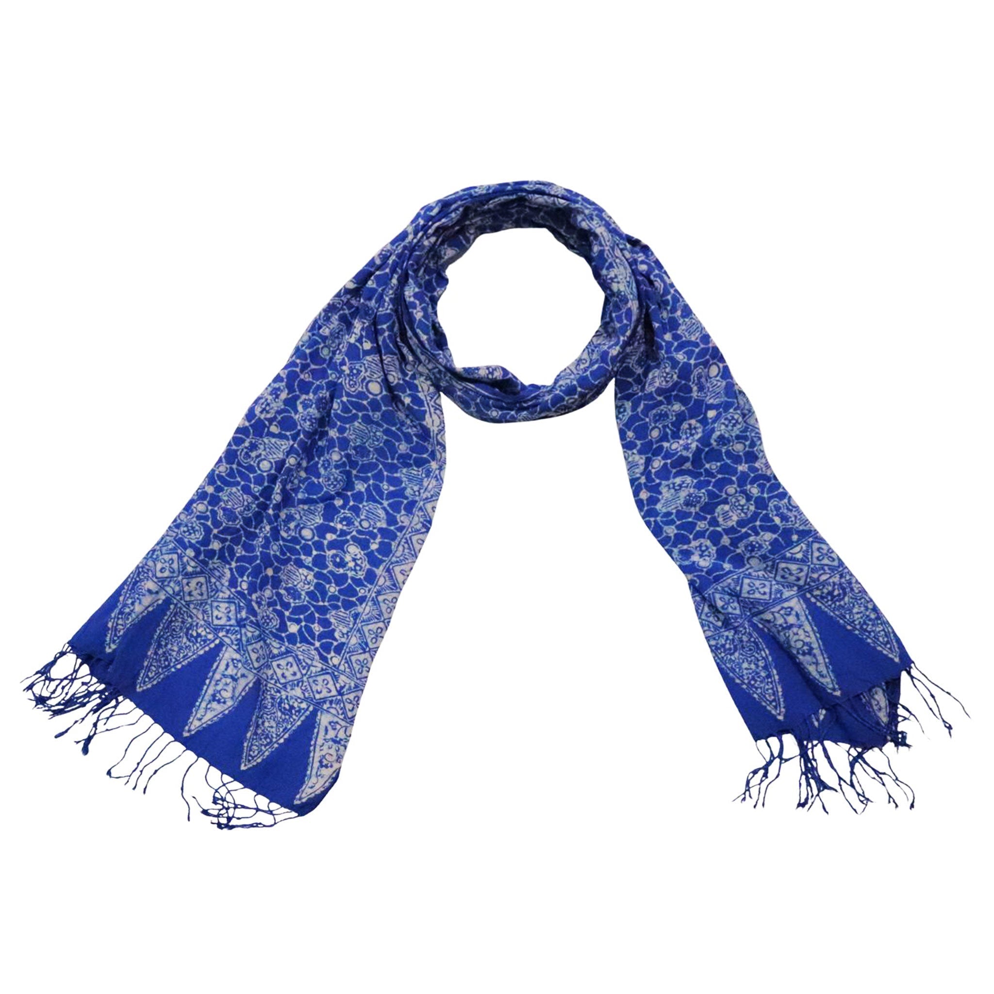 Handmade Batik Scarf - Boulder Blue, Light Blue & White