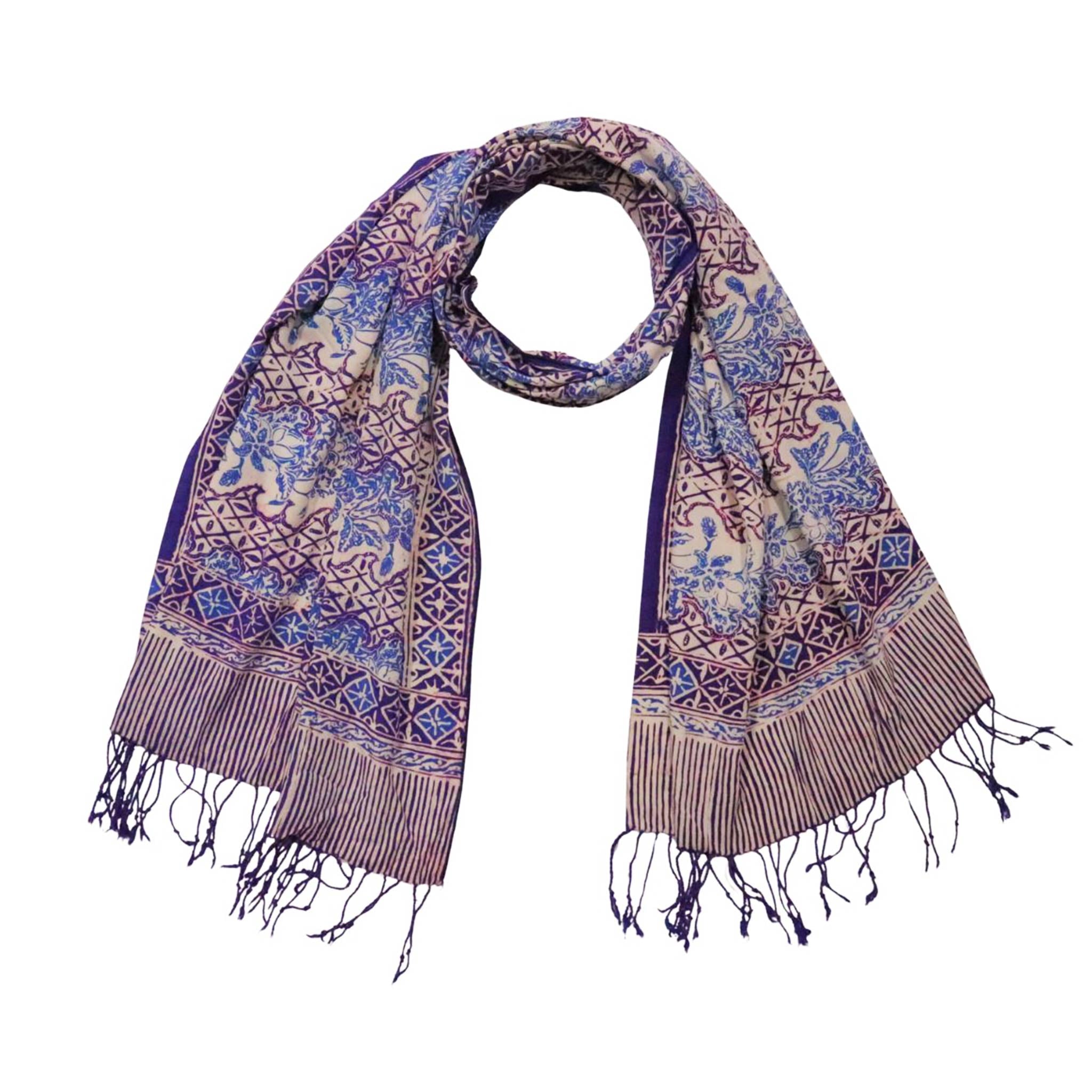 Handmade Batik Scarf - Vines in Navy Blue