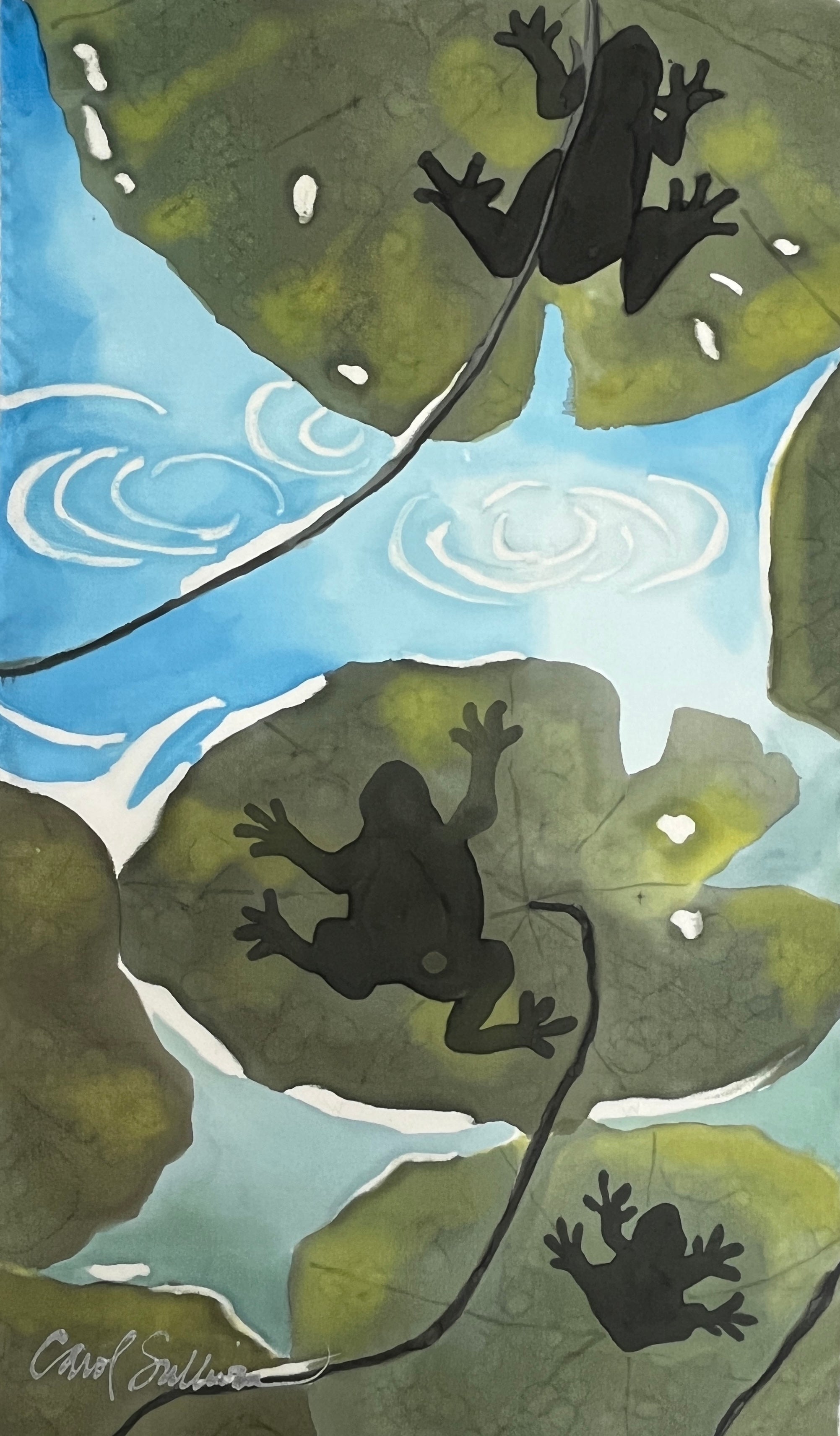 Hand-Dyed Silk Wall Hanging  - Pond Life (Large)
