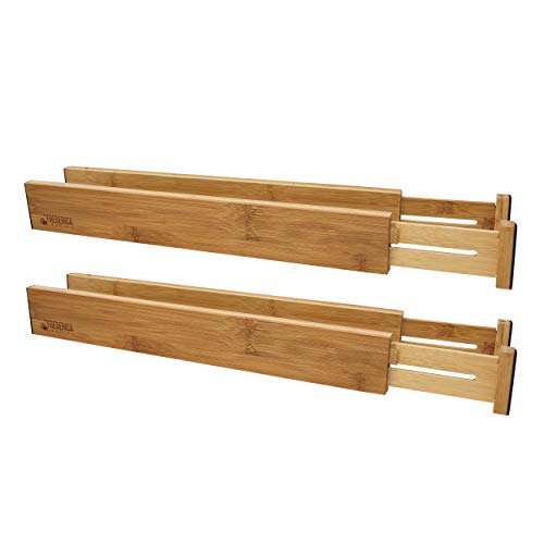 Bamboo Adjustable & Stackable Spring-Loaded Drawer Organizer