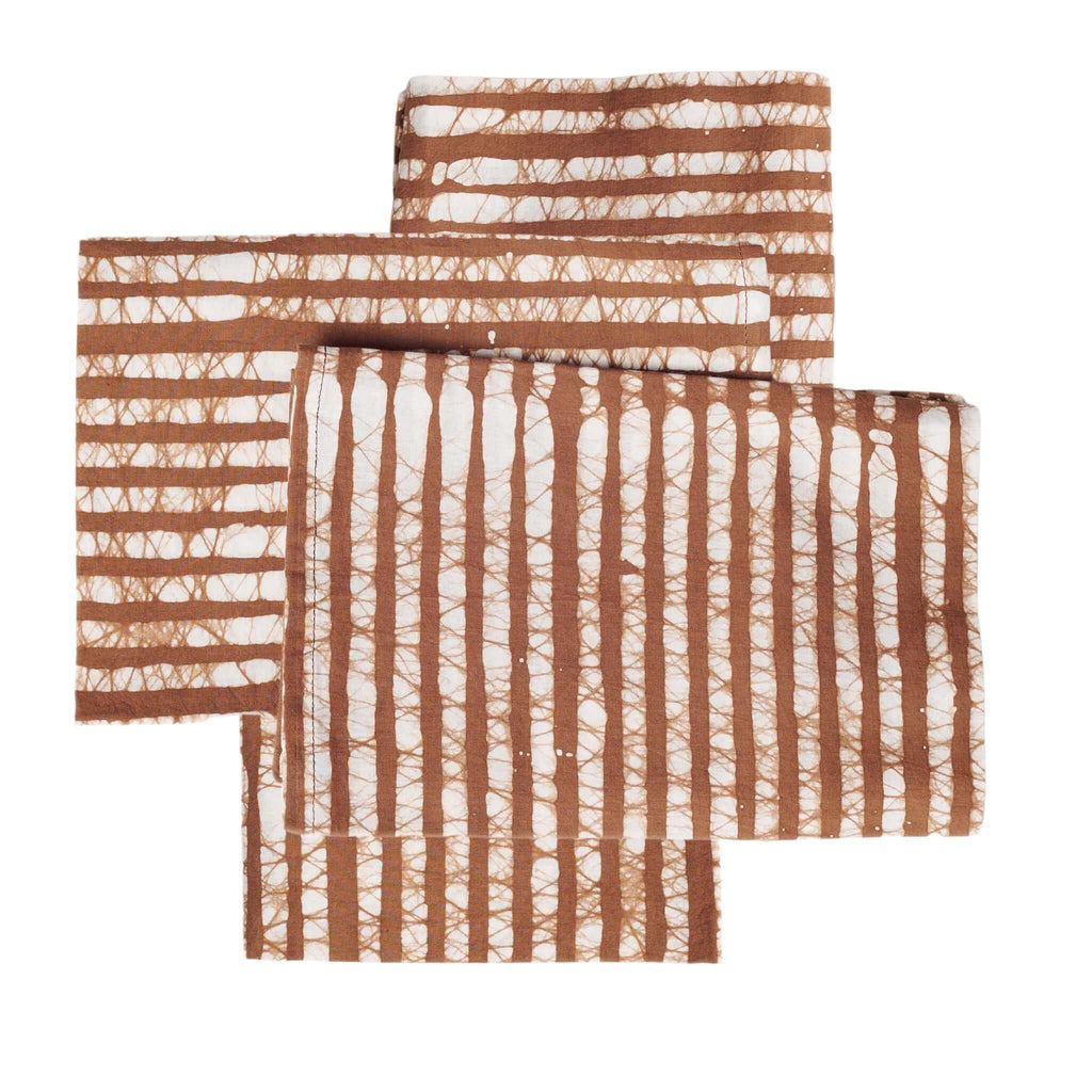 Oak Brown Stripes Wax Block Print Cotton Table Napkin Set