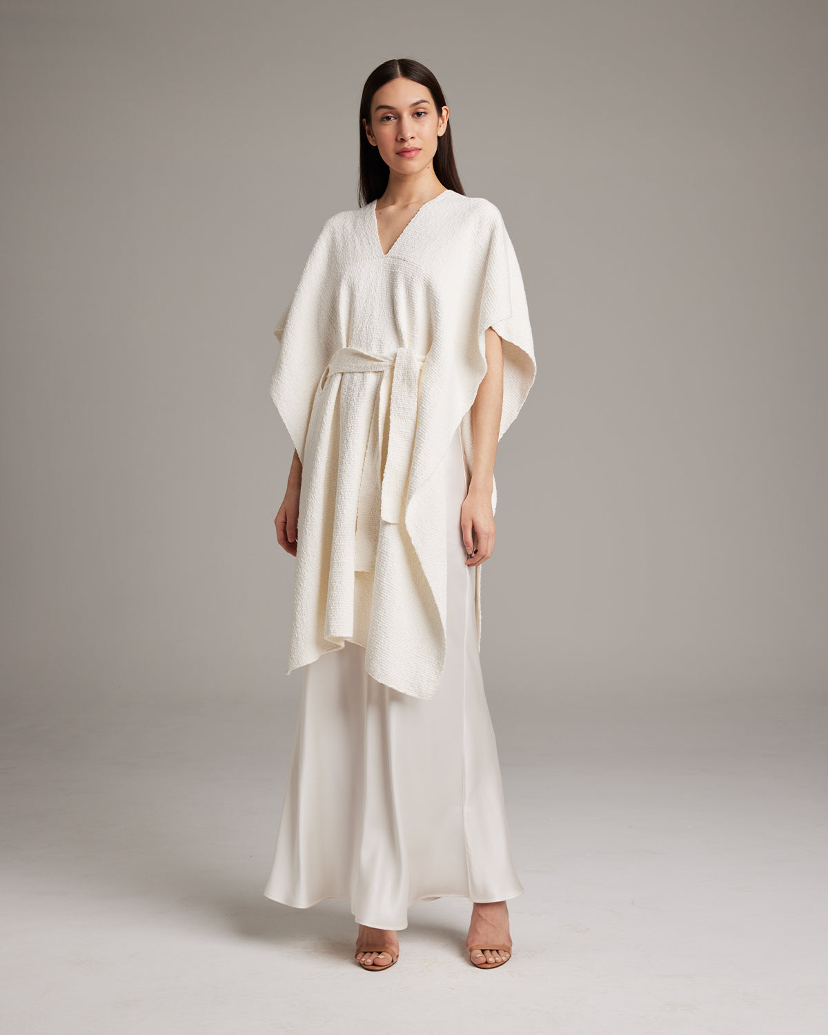 Textured Cotton Solid Kaftan - White