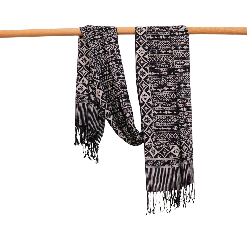 Hand Dyed Batik Scarf - Black & White