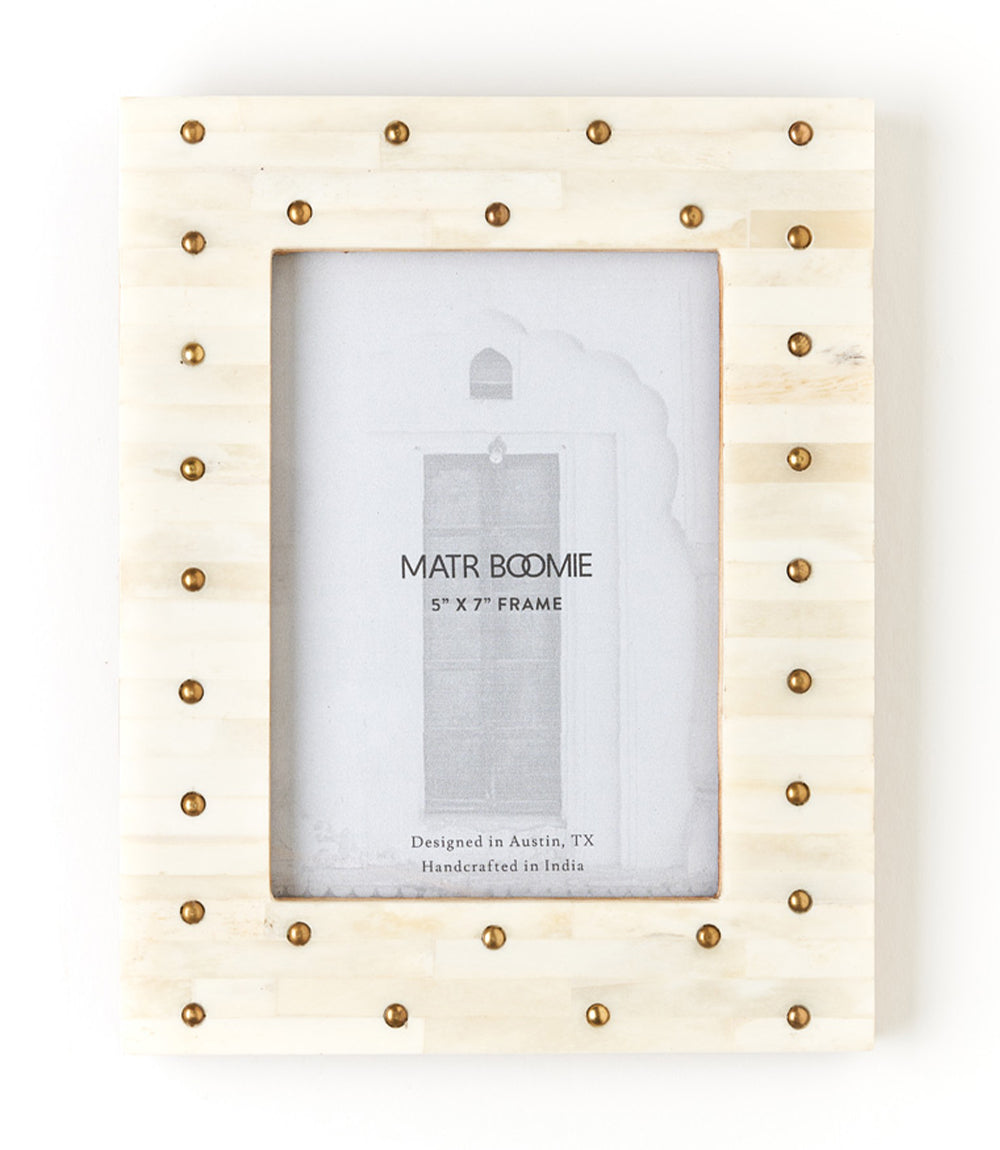 Mukhendu Carved Bone with Brass Studs Picture Frame (5x7)