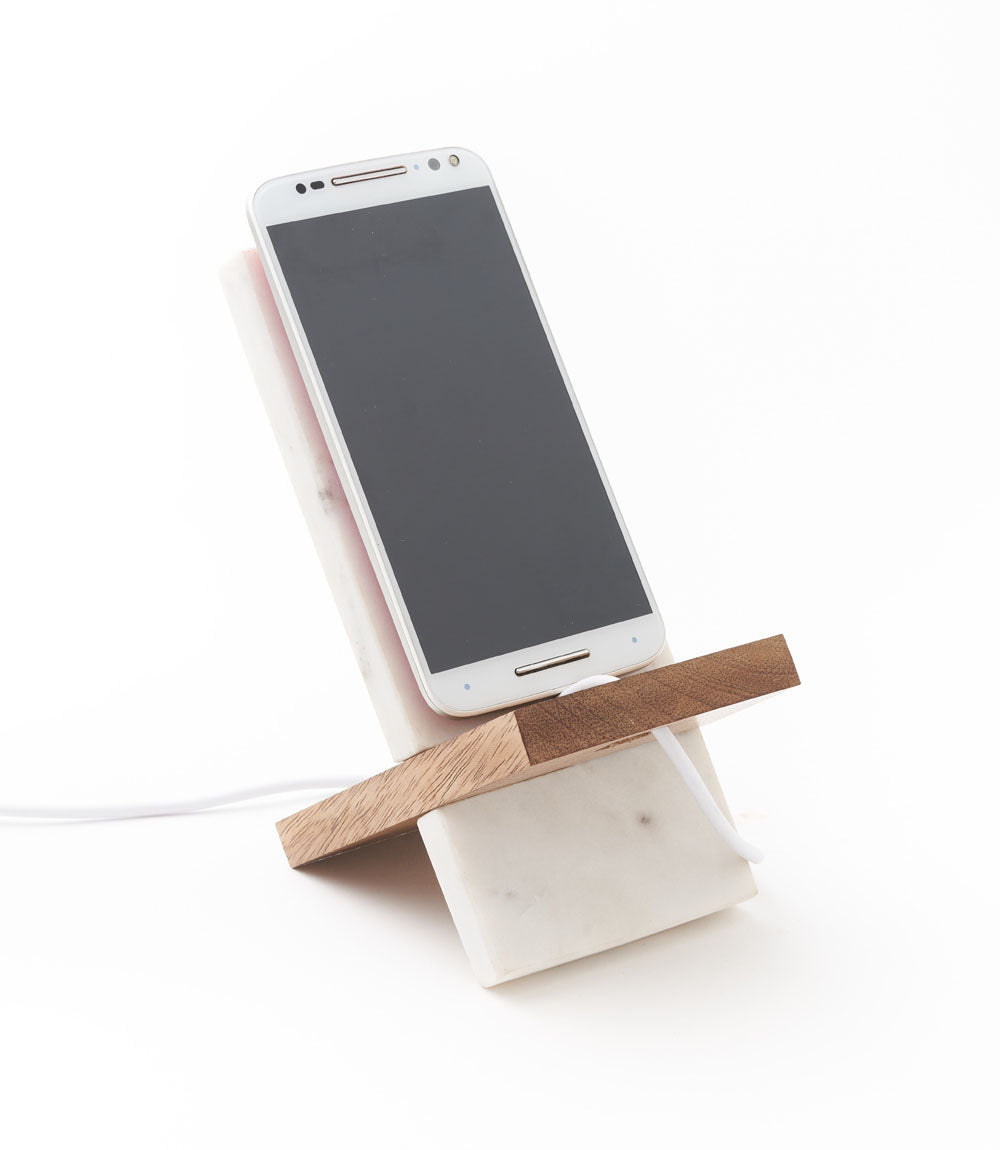 Indukala Moon Phase Phone Stand - Wood, Marble & Brass