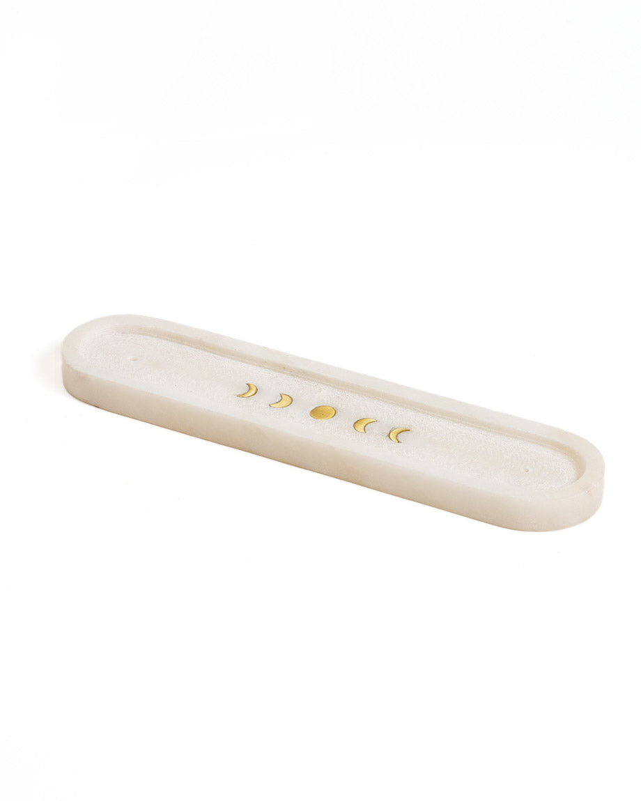 Indukala White Carved Marble Moon Phase Incense Holder