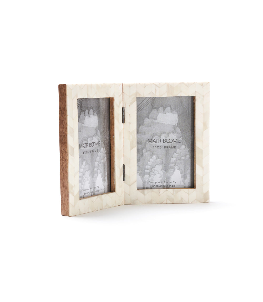 Artemis Double Handcrafted Bone Picture Frame (4x6)