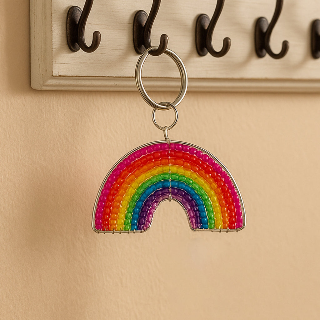 Handmade Haitian Artisan Beaded Rainbow Keyring (Set of 6)