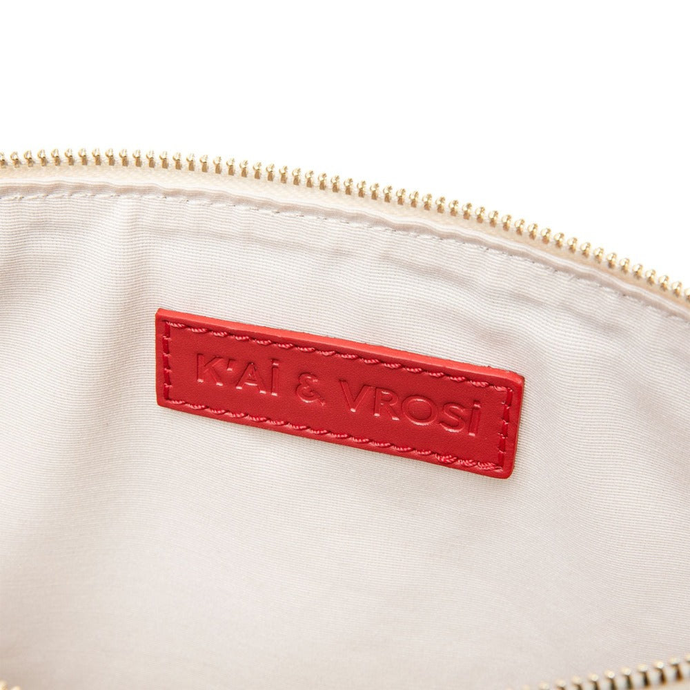 Antiochia Red Calfskin & Handloomed Fabric Clutch