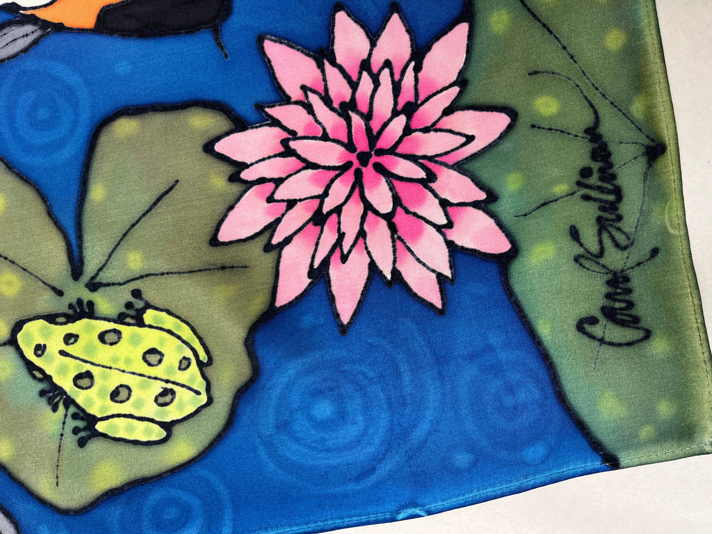 Hand-dyed Silk Wall Hanging  - Koi in Rainy Pond