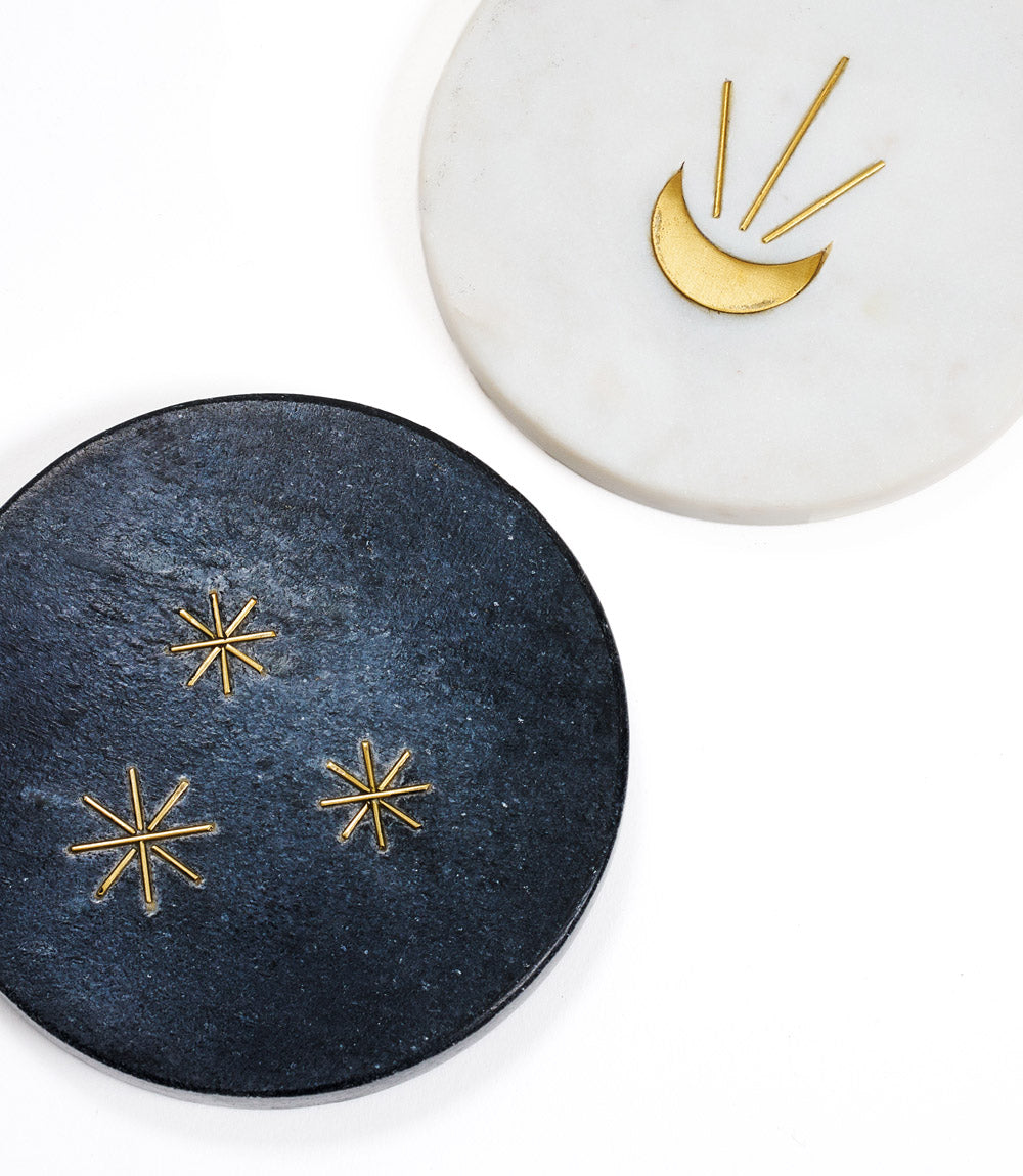 Indukala Moon Phase Marble Coasters - Black & White (Set of 4)
