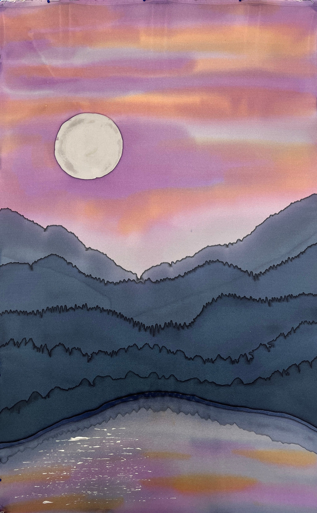 Hand-Dyed Silk Wall Hanging - Mountain Moonrise
