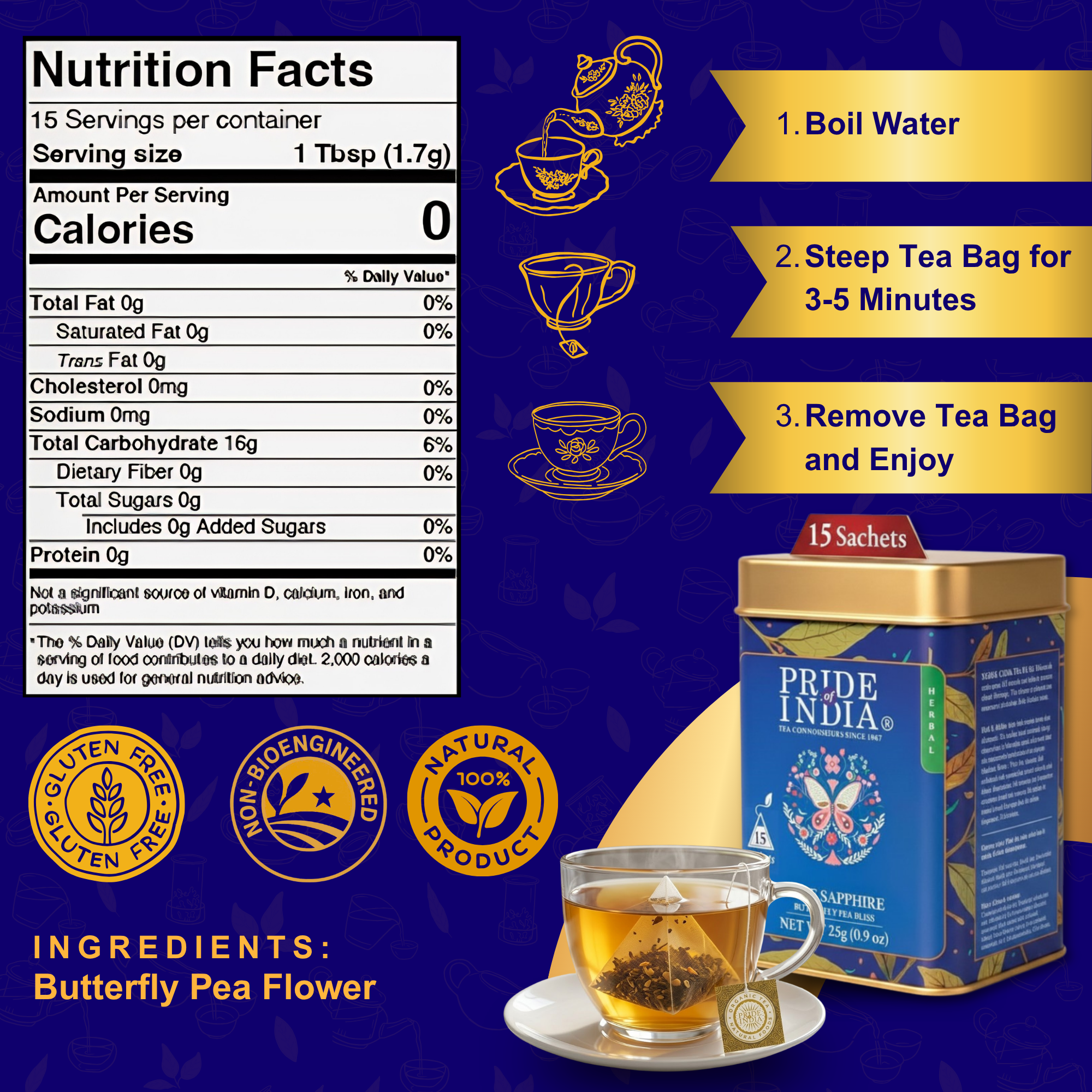 Blue Sapphire Butterfly Pea Bliss Tea Bags