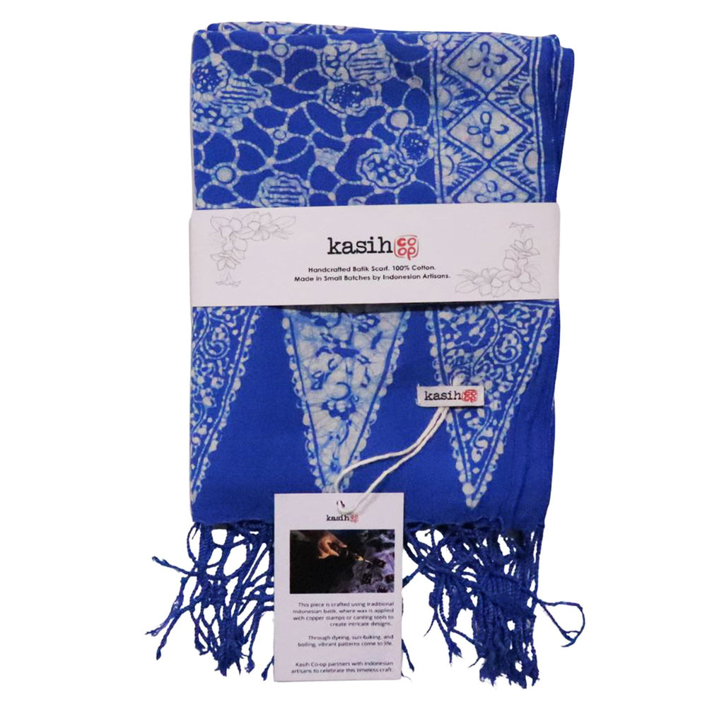 Handmade Batik Scarf - Boulder Blue, Light Blue & White
