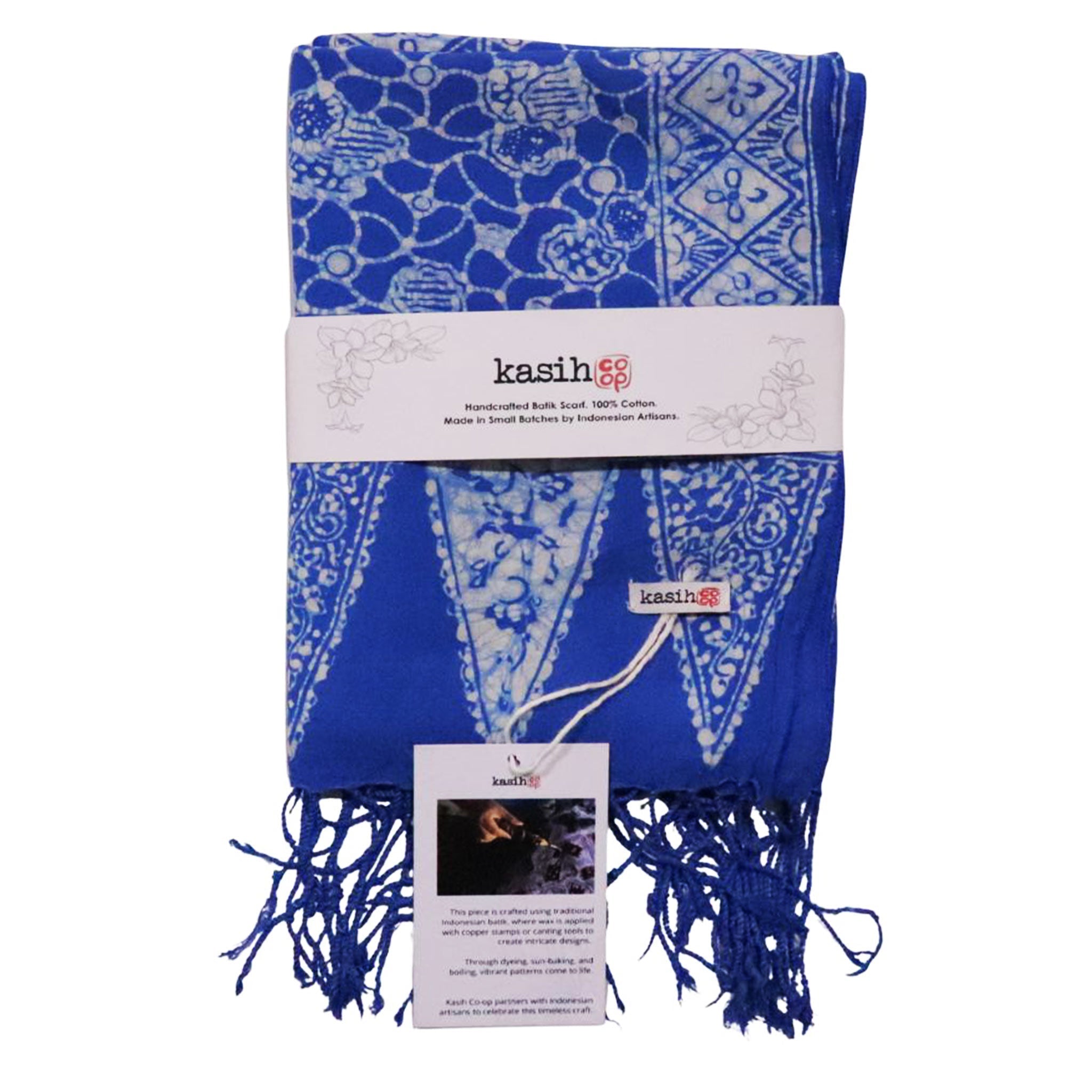 Handmade Batik Scarf - Boulder Blue, Light Blue & White