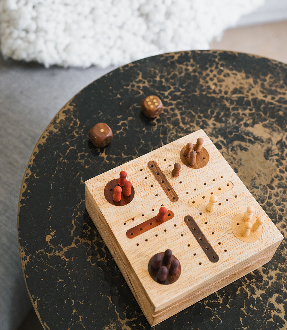 Hand Carved Pachisi Travel Game Set