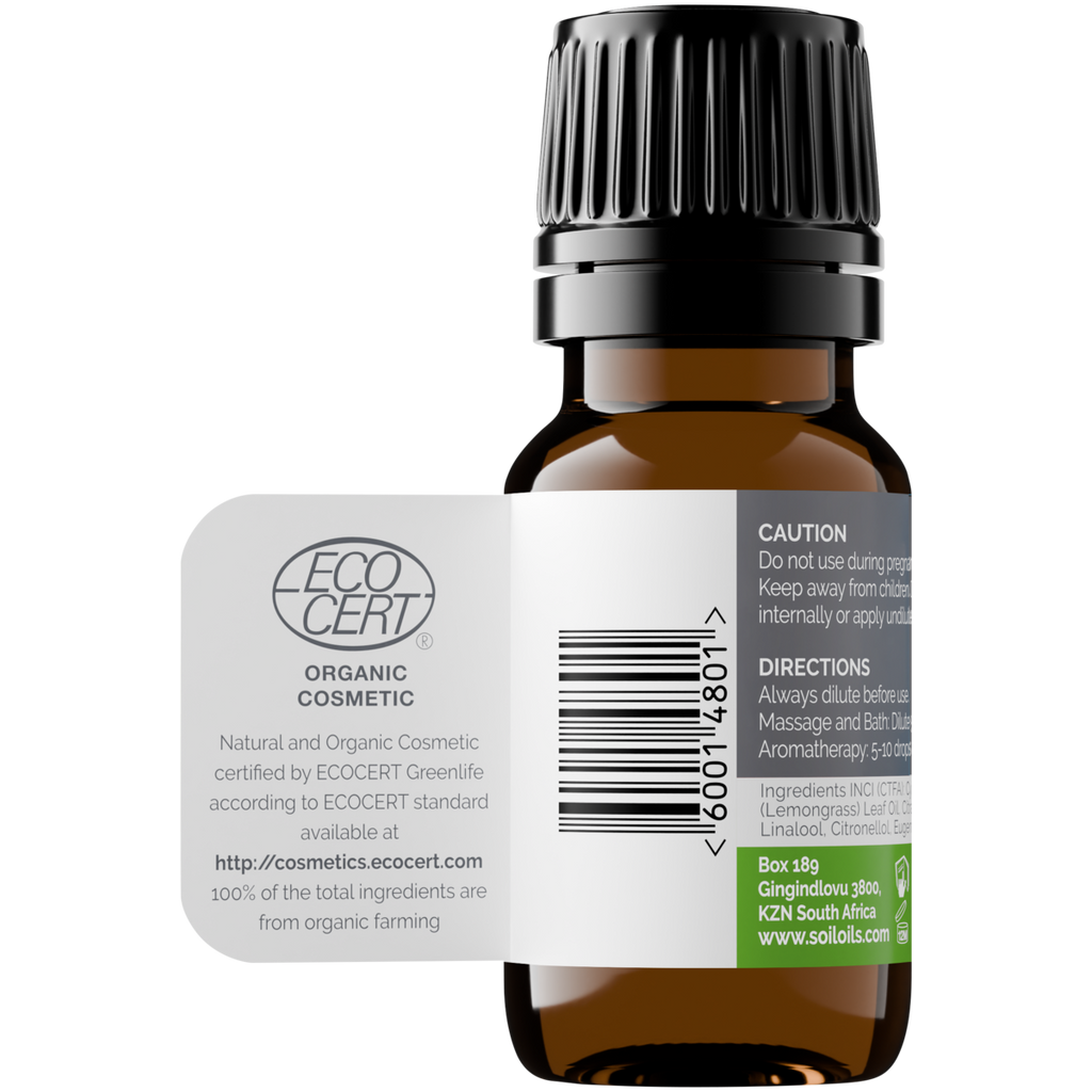 Organic Lemongrass Essential Oil (Cymbopogon Citratus) 20ml