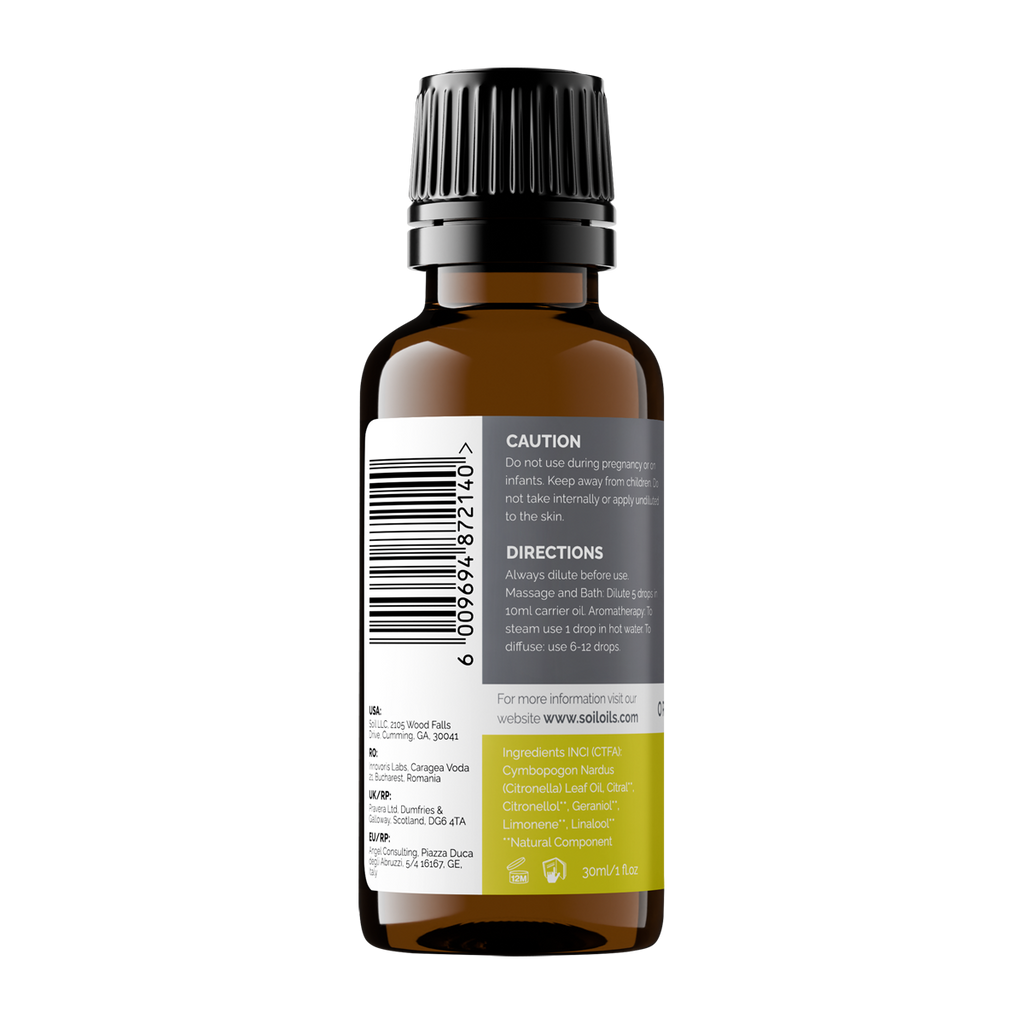 Organic Citronella Essential Oil (Cymbopogon Nardus) 30ml