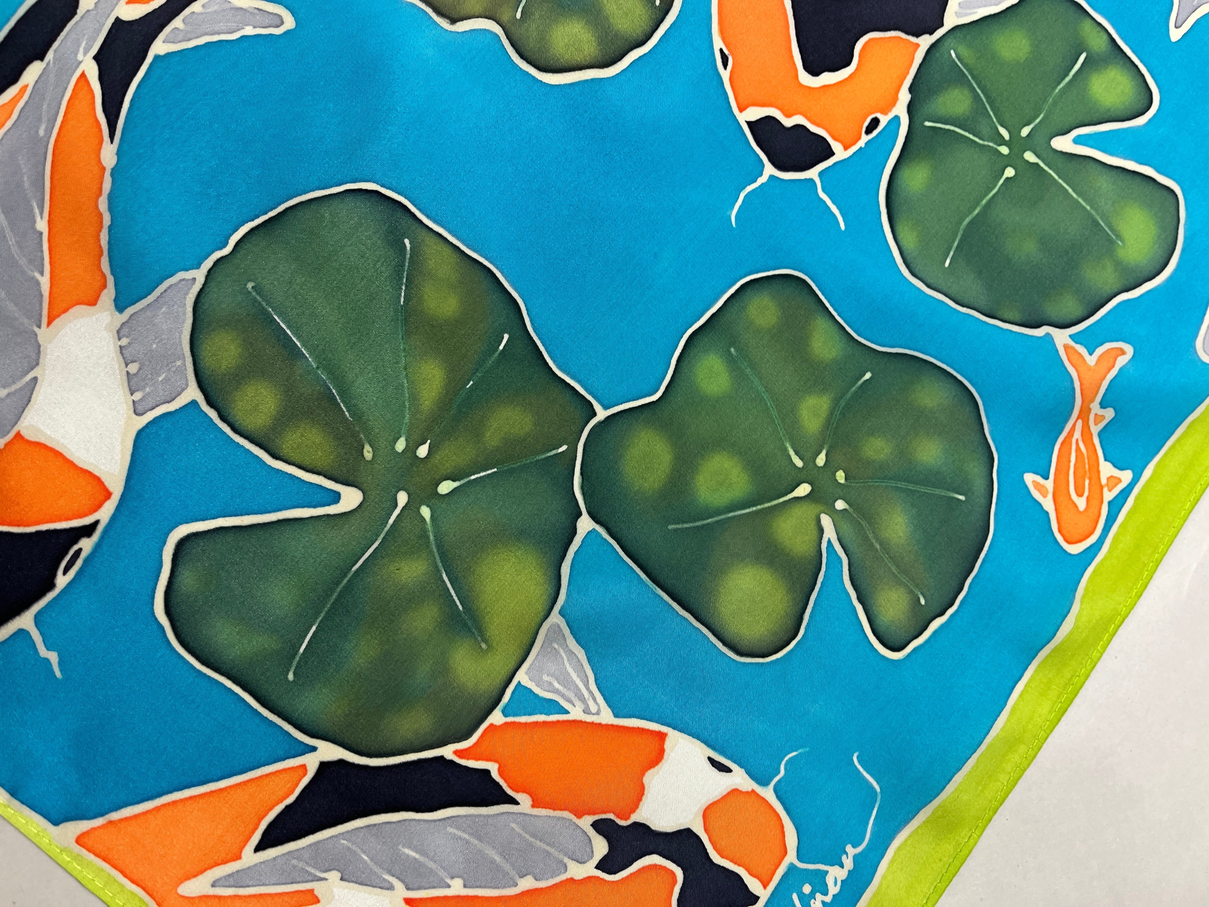 Hand-Dyed Silk Wall Hanging  - Aqua Pond Koi