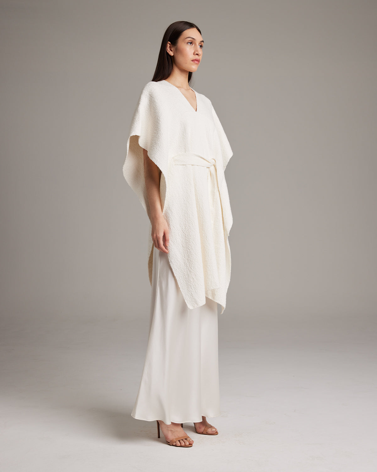 Textured Cotton Solid Kaftan - White