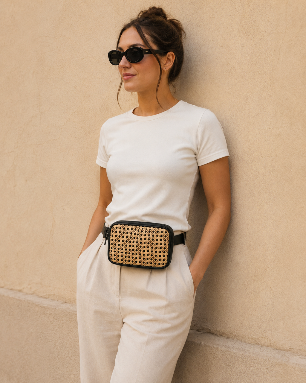 Vera Leather and Cane Belt Bag