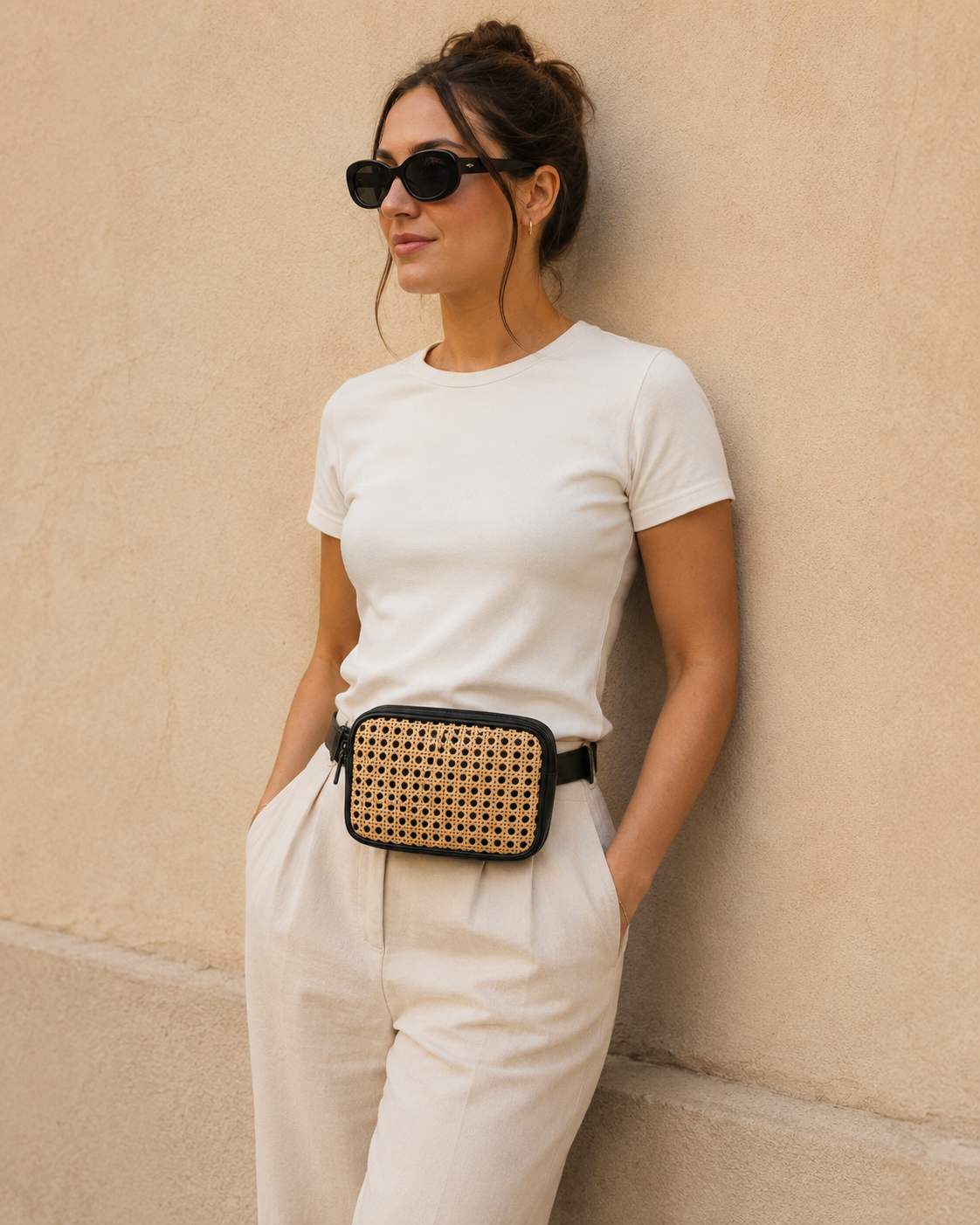 Vera Leather and Cane Belt Bag