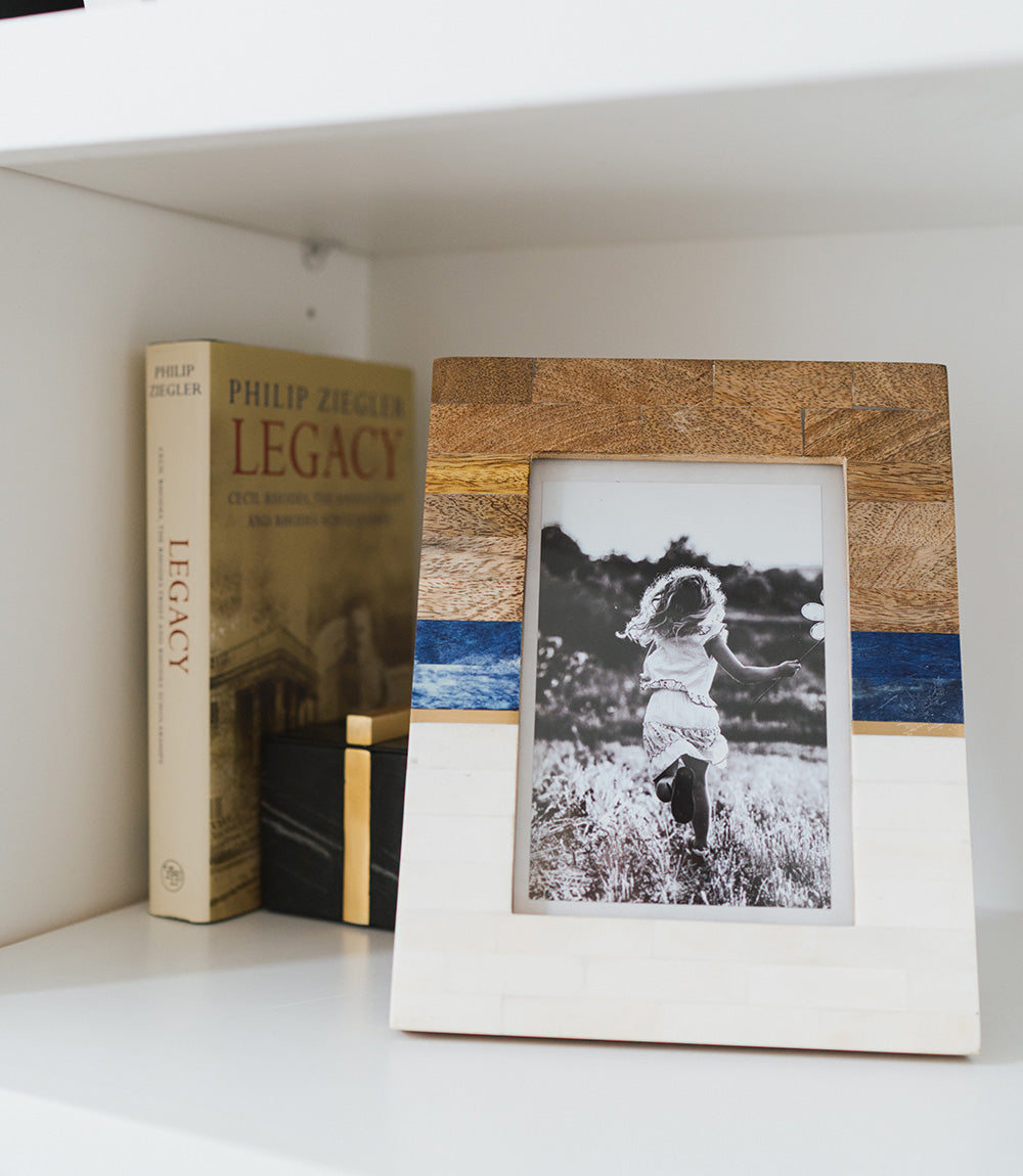 Kaveri Striped Picture Frame - Carved Bone & Wood (5x7)