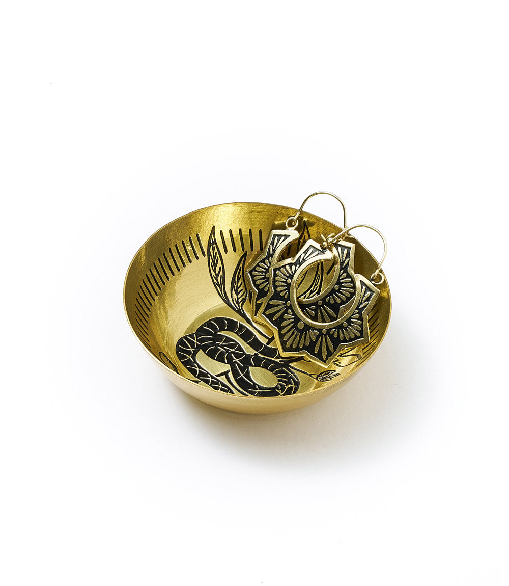 Saanp Etched Brass Snake Round Trinket Dish