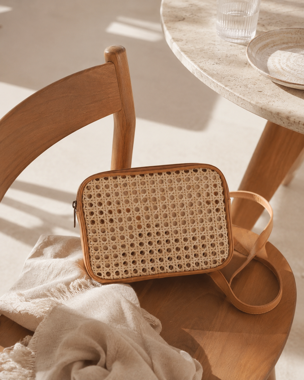 Vera Leather and Cane Belt Bag