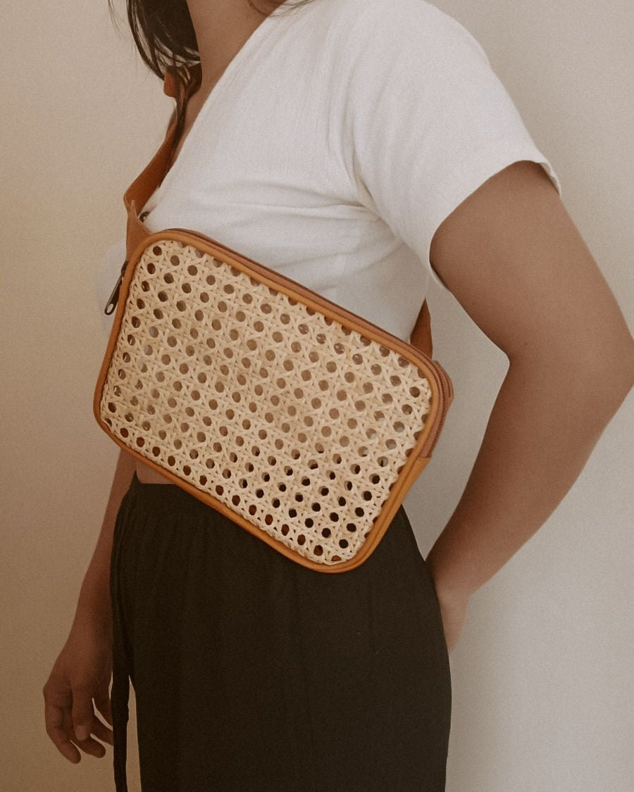 Vera Leather and Cane Belt Bag