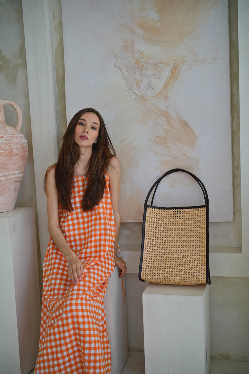 Viviana Oversized Cane & Leather Tote - Dark Brown
