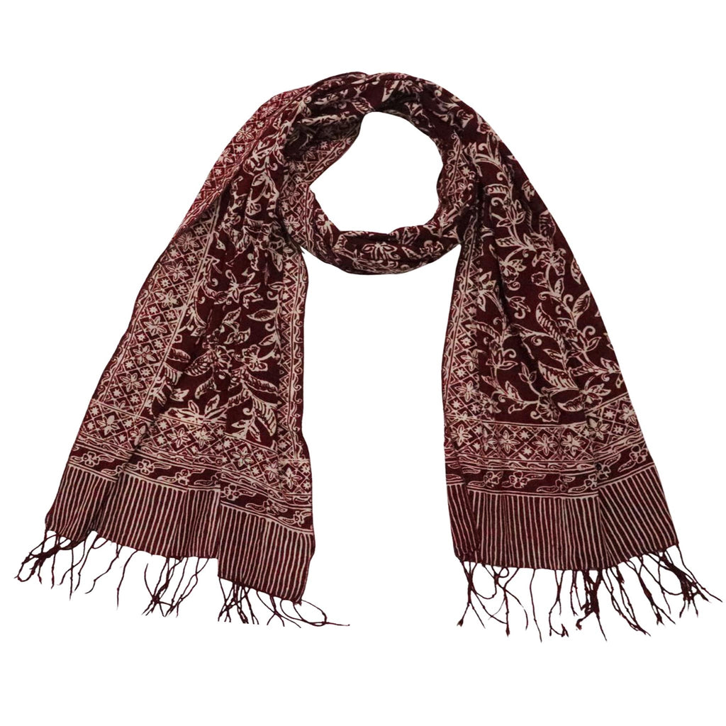 Handmade Batik Scarf - Red, White & Burgundy